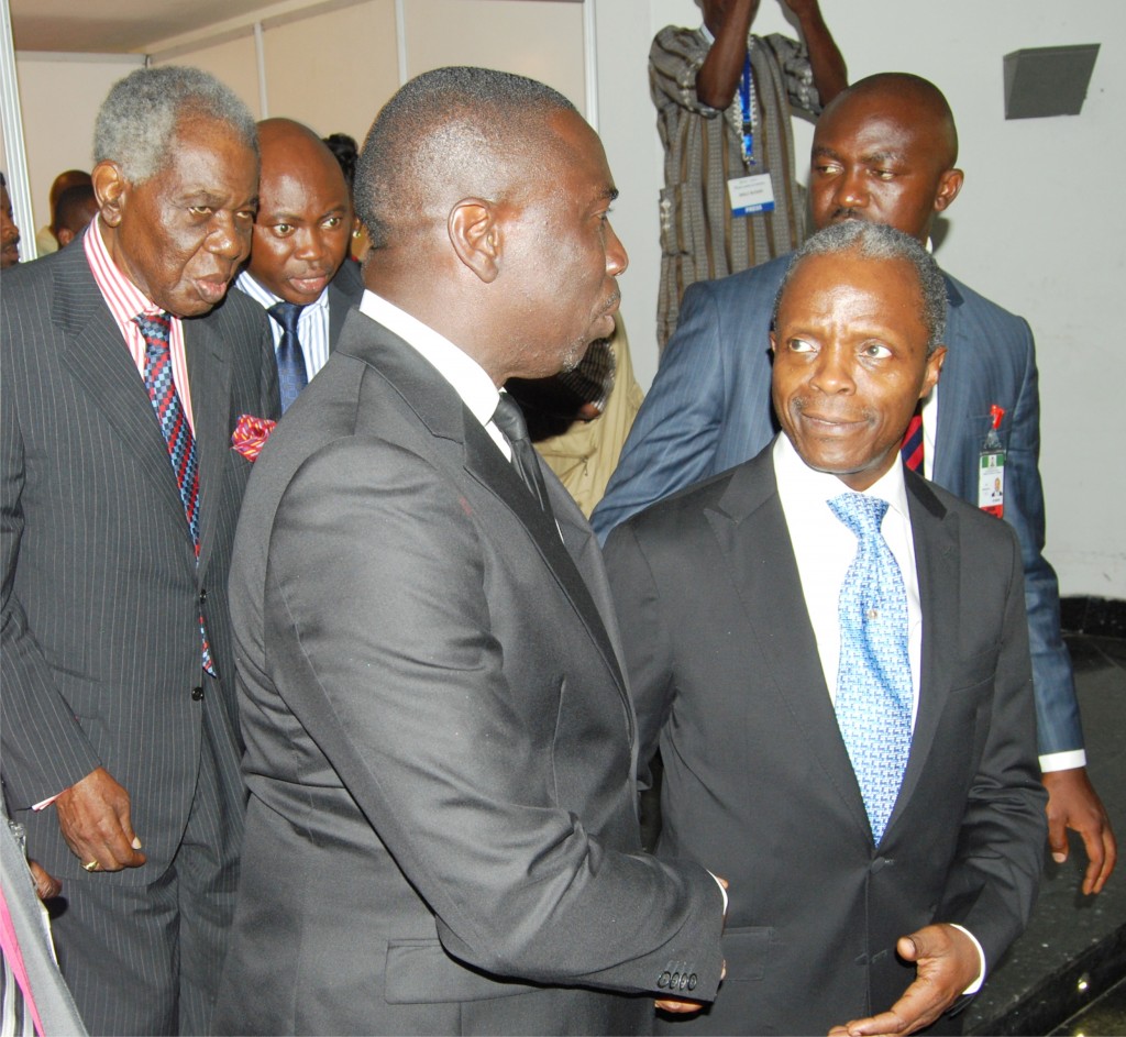 Chief Ernest Shonekan, GCFR, Asue Ighodalo, and the Vice President of Nigeria, Prof. Yemi Osinbajo, SAN, GCON, during the 2015 SBL Annual Conference in Lagos.