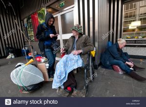 Homeless people outside Westminster Cathedral in Victoria Area Central