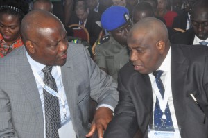 Rivers State Governor, Nyesom Ezenwo Wike and Sokoto State Governor, Aminu Tambuwal during the 2017 African Bar Association Annual Conference in Port Harcourt on Monday.