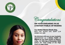 CONGRATULATIONS ON YOUR SWEARING-IN AS A NOTARY PUBLIC OF NIGERIA