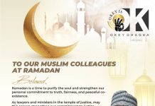 STRENGHTEN YOUR PERSONAL COMMITMENT TO TRUTH, FAIRNESS & PEACEFUL CO-EXISTENCE – OKEY OHAGBA TO MUSLIM LAWYERS AT RAMADAN