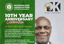 NIGERIAN BAR ASSOCIATION, EFFURUN BRANCH – 10TH YEAR ANNIVERSARY CELEBRATION